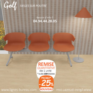 3 Chaises poutre pour salle d'attente cosy, Golf, orange brulée
