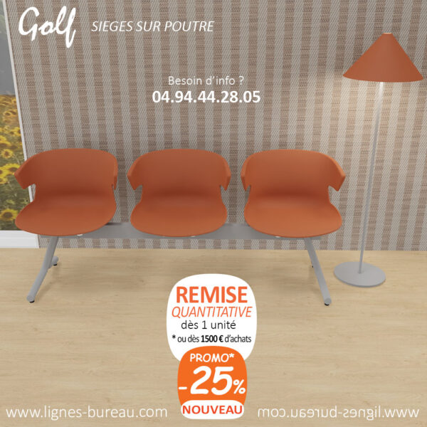 3 Chaises poutre pour salle d'attente cosy, Golf, orange brulée