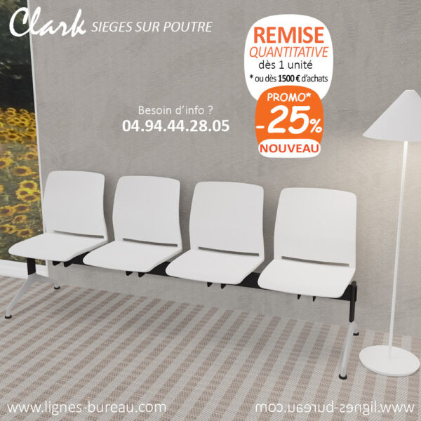 Banc d’attente design blanc pour 4 personnes, Clark