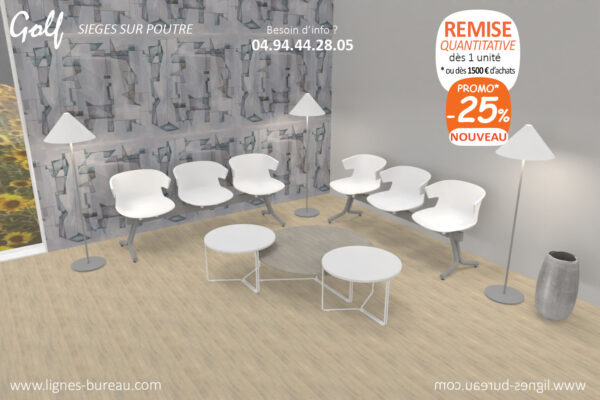 Banc modulaire 3 places Golf : misez sur le blanc dans votre salle d’attente pour une ambiance contemporaine, élégante et hygiènique ! – Image 2