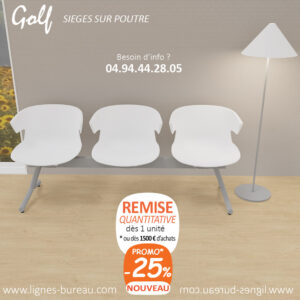 Banc d’attente modulable blanc, design contemporain, hygiénique, 3 places, Golf
