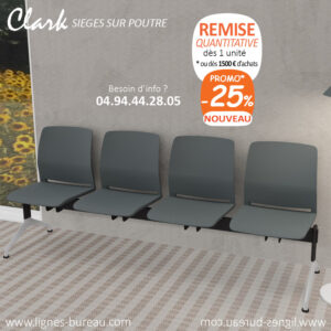 Banc de salle d’attente design avec 4 places anthracite, Clark