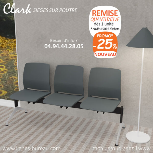 Siège poutre 3 places pour salle d'attente moderne, Clark : 4 teintes pour une personnalisation réussie ! – Image 3