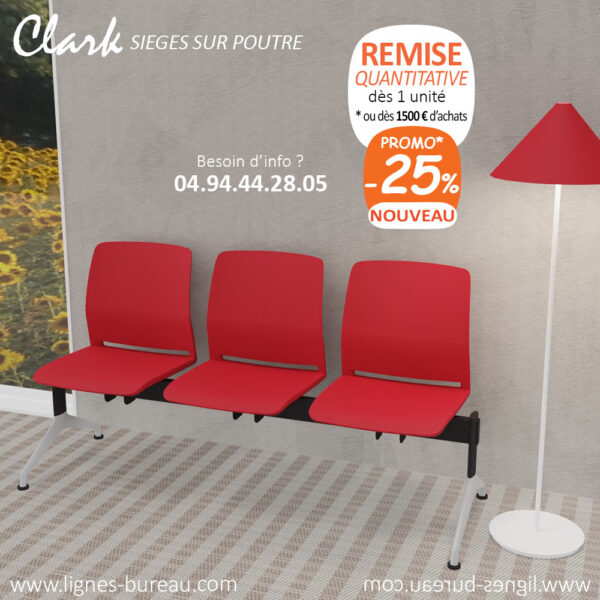 Siège poutre 3 places rouge pour salle d'attente contemporaine, Clark