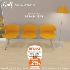 Chaise poutre 3 places pour salle d'attente chaleureuse, ocre jaune, Golf
