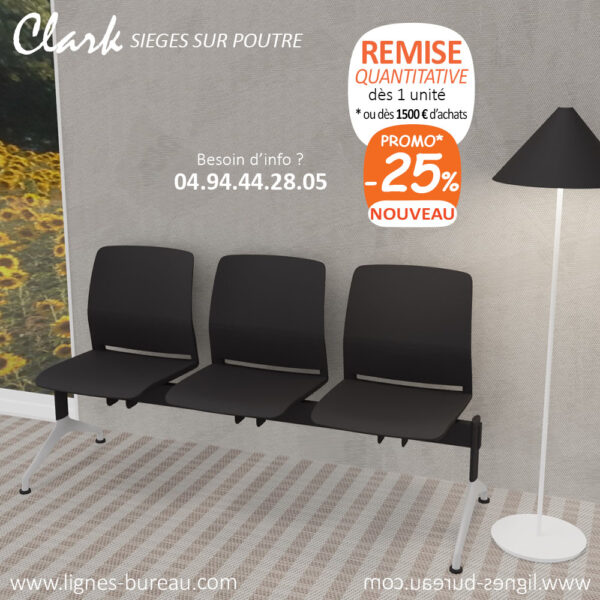 Siège poutre 3 places pour salle d'attente moderne, Clark : 4 teintes pour une personnalisation réussie ! – Image 4