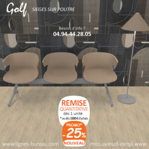 Chaise poutre pour salle d'attente cocooning, beige, pour 3 visiteurs, Golf