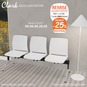 Siège poutre 3 places blanc pour salle d'attente moderne, Clark