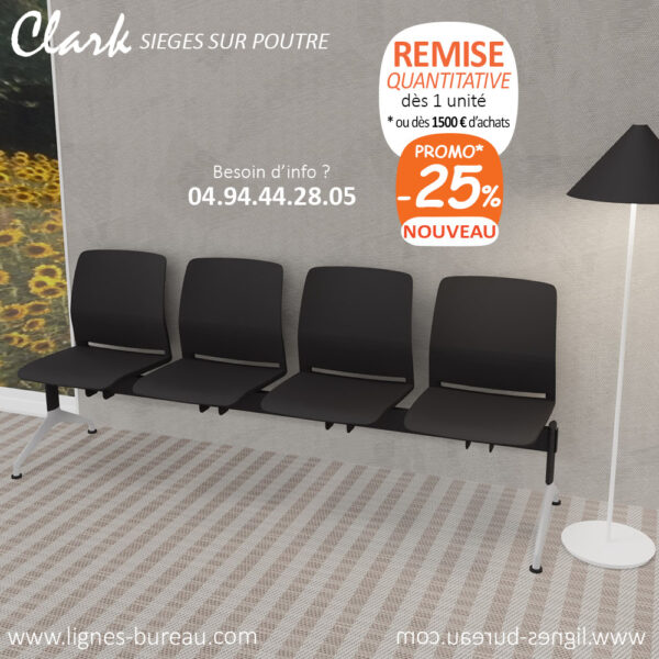 Banc de salle d’attente design avec 4 sièges, Clark : assises et dossiers en polypropylène – Image 4