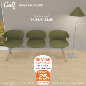 Siège poutre vert pour salle d'attente zen, 3 places, Golf