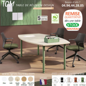Table de réunion tonneau design 6 à 8 personnes, Tom, Peuplier Sablé et vert