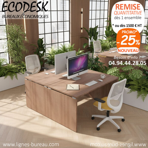 bureaux pas chers en face à face pour Open Space, Ecodesk, en finition Noyer