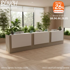 Banque d'accueil droite à 3 places, au design moderne, Bench