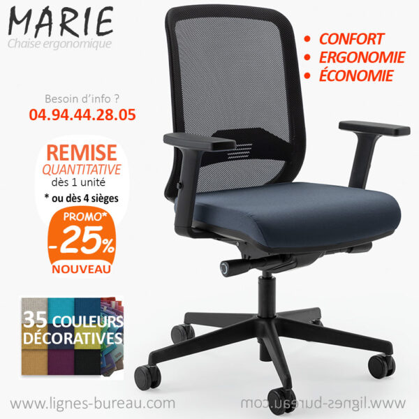 Chaise de bureau ergonomique, confortable et économique, Marie, tissu TN9618
