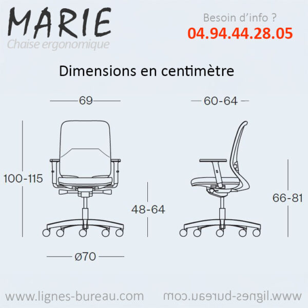 Dimensions de la chaise ergonomique et confortable Marie