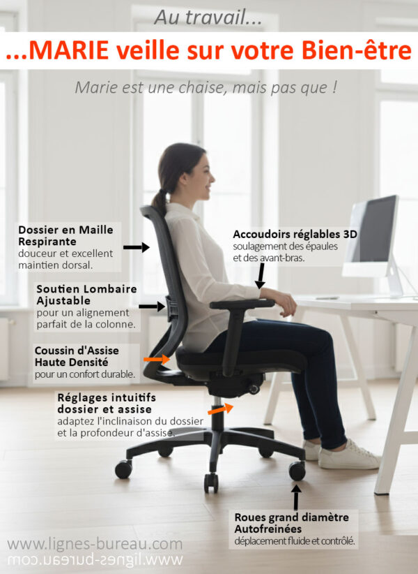 Chaise de bureau ergonomique, confortable et économique Marie : privilégiez le rapport qualité prix ! – Image 2