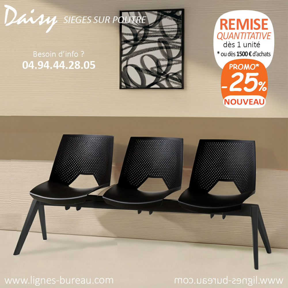 Siège poutre 3 places pour salle d'attente design, pas cher Daisy : modernisez votre espace d’accueil ! – Image 3