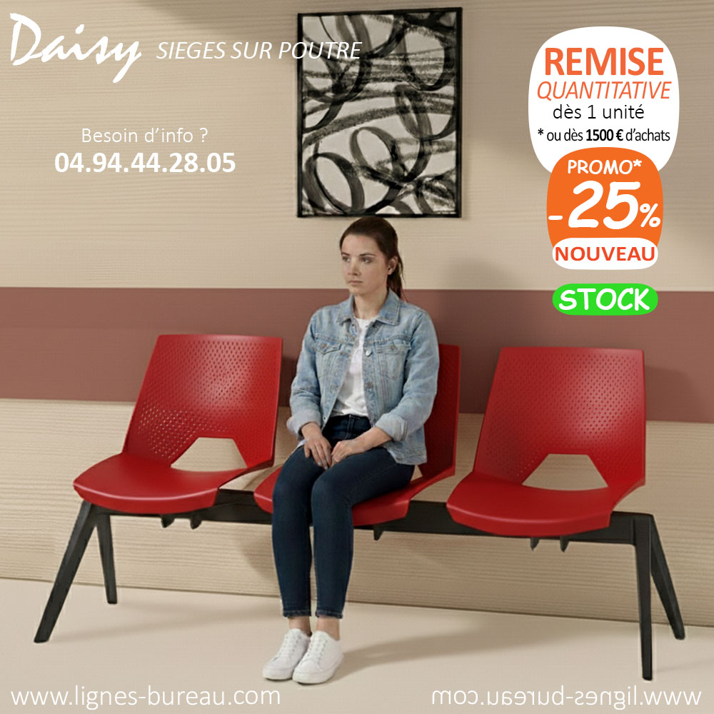 Chaise salle d’attente plastique Polypropylène design, rouge, Daisy