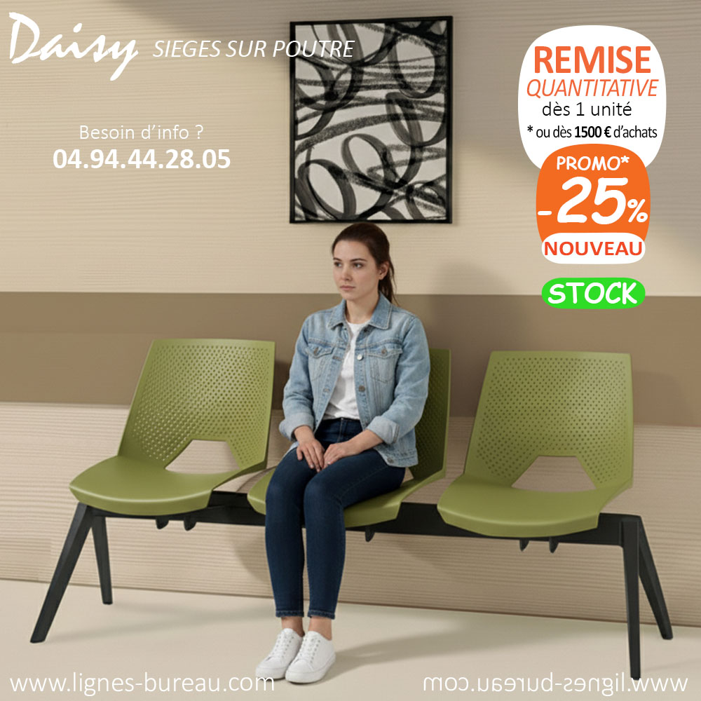 Chaises d'attente sur poutre 3 places design, vertes, Daisy