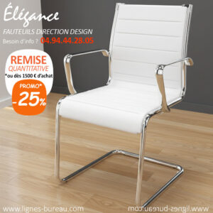 Fauteuil visiteur et réunion en cuir blanc design, avec pieds luge, Élegance