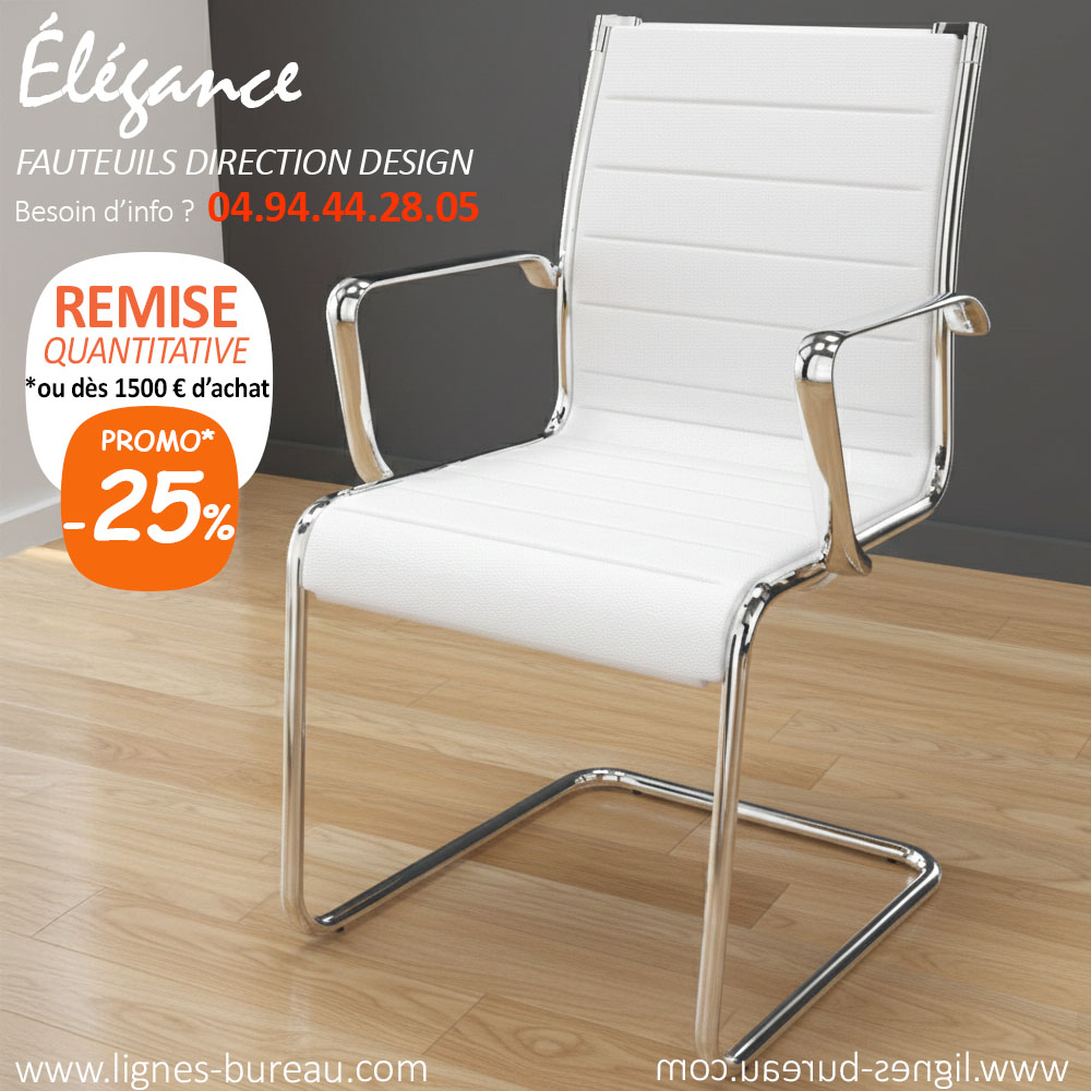 Fauteuil visiteur et réunion en cuir blanc design, avec pieds luge, Élegance