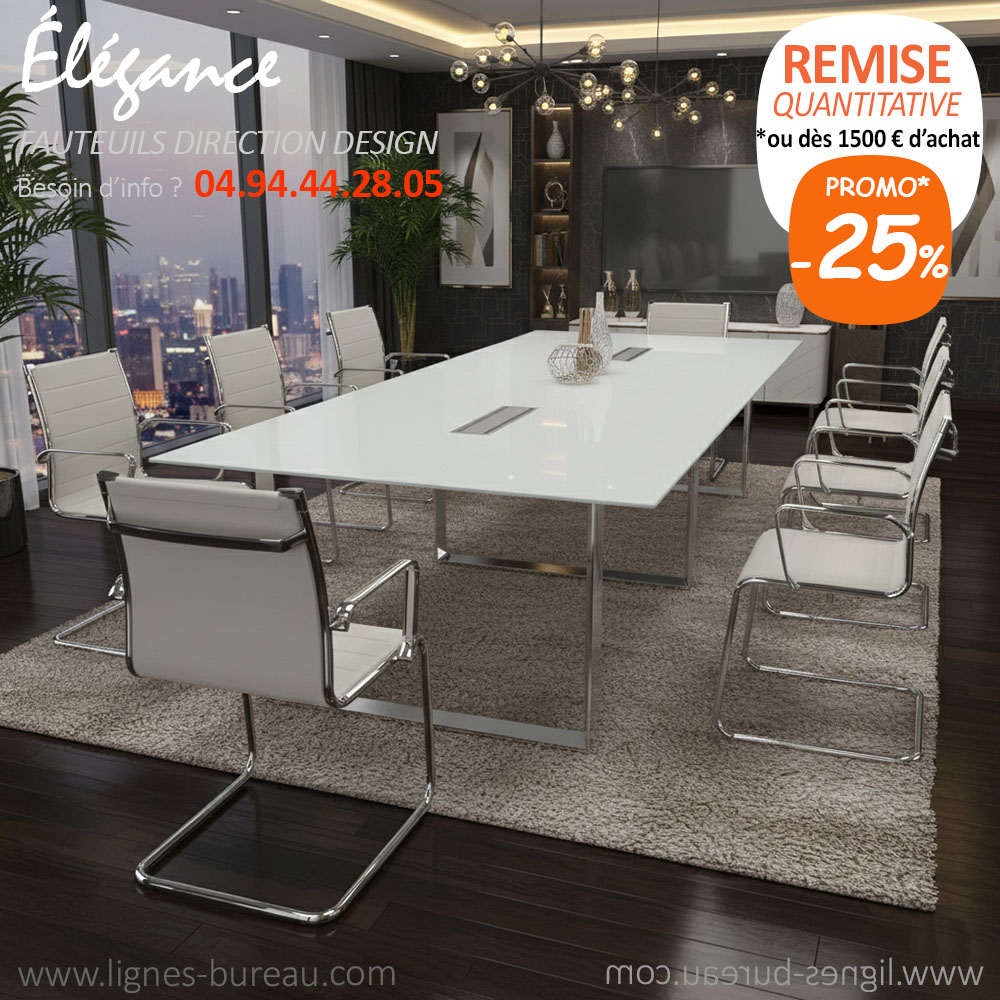 Fauteuils visiteurs design blancs Élegance et table de réunion en verre blanc