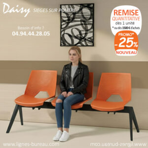 Siège poutre 3 places pour salle d'attente design, orange, Daisy