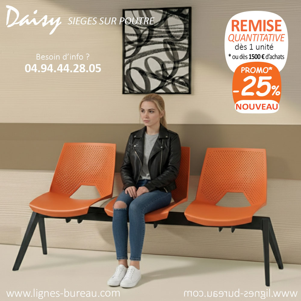 Siège poutre 3 places pour salle d'attente design, orange, Daisy