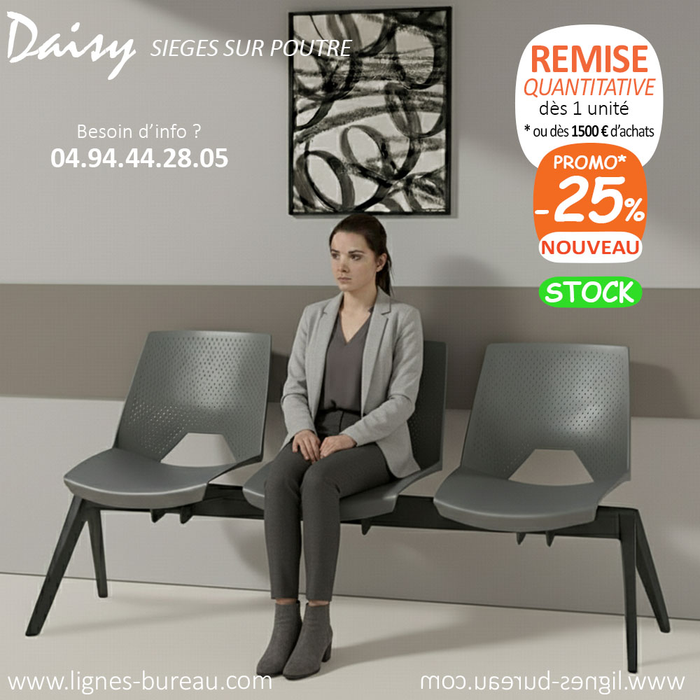 Siège sur poutre salle d'attente, 3 places, pas cher, gris, Daisy