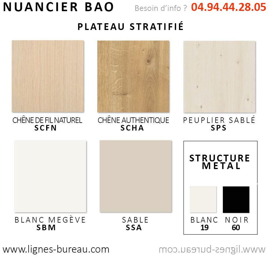 Nuancier des bureaux Flex Office assis debout à Mémorisation, Bao