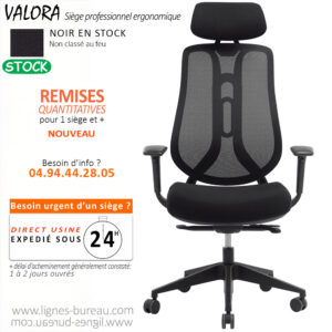 Siège ergonomique VALORA assise haute densité, accoudoirs 3D et têtière réglables