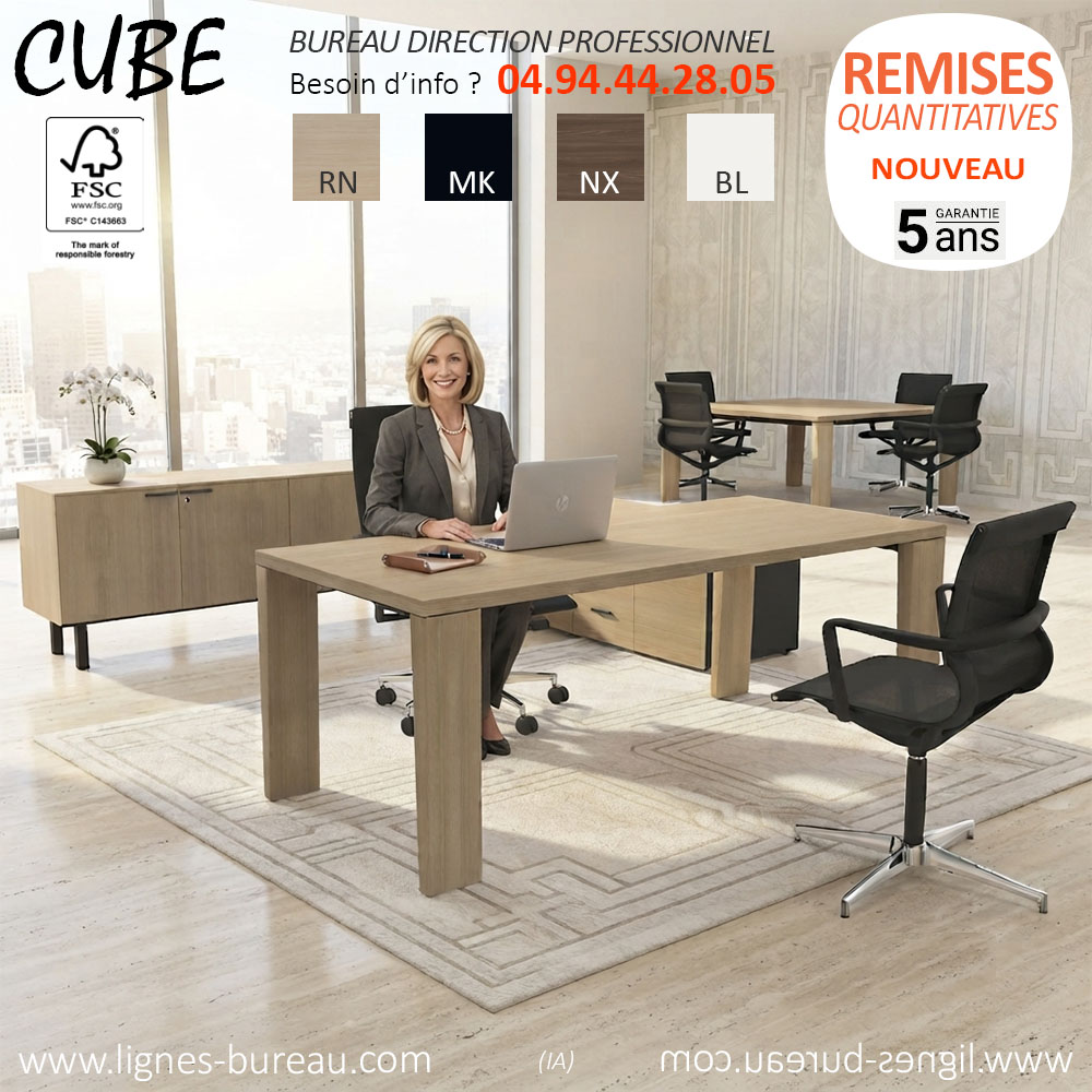 Bureau manager moderne design en mélaminé chêne naturel modèle CUBE