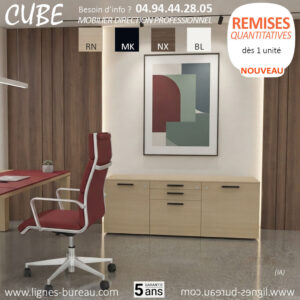 Desserte pour bureau de direction CUBE, avec tiroirs et portes