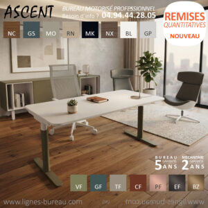 Bureau assis debout électrique design, ergonomique, vert olive, pour flex office, ASCENT