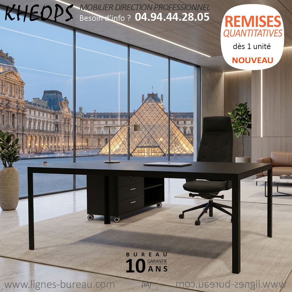 Bureau de direction noir moderne épuré et design Khéops